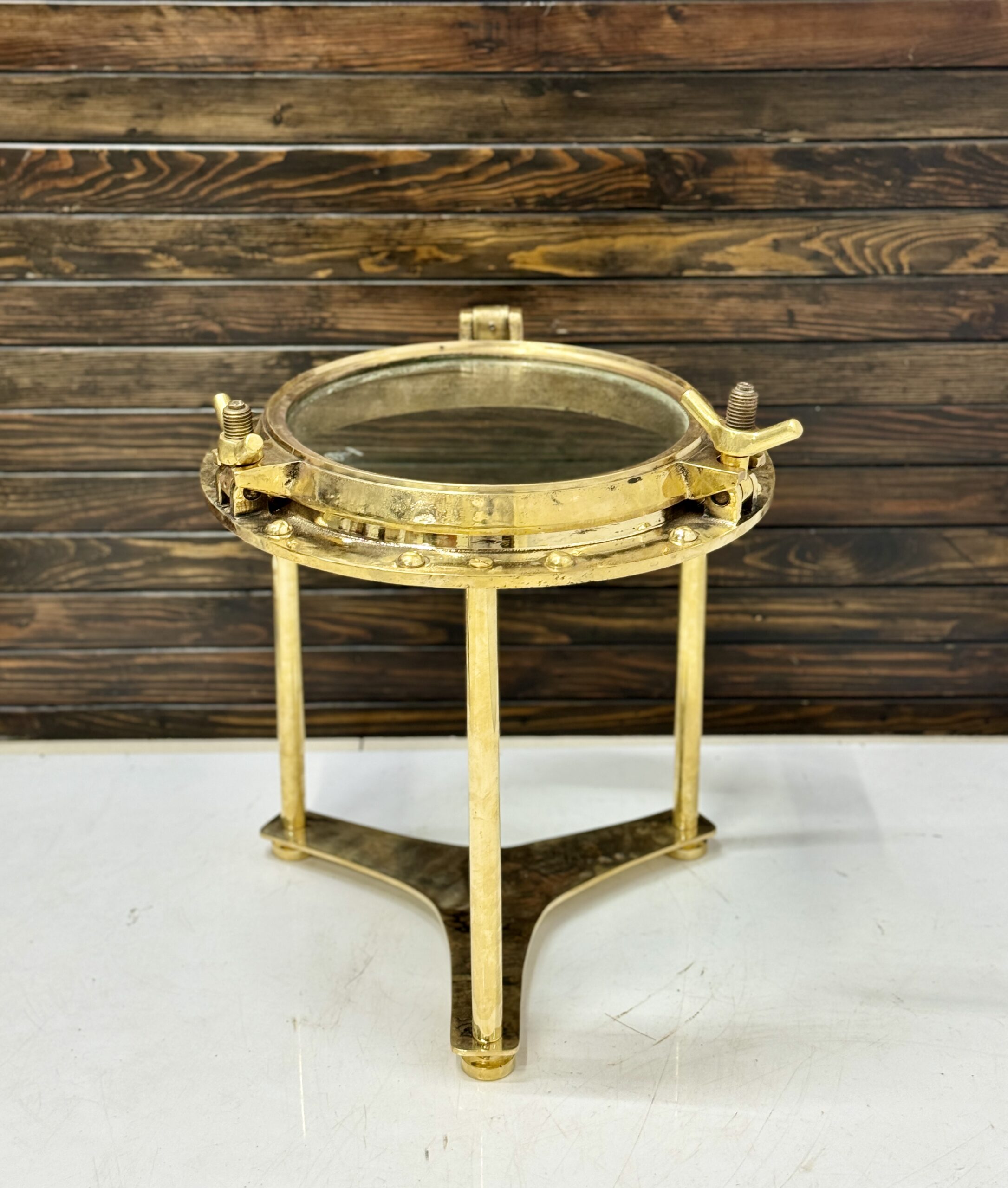 Industrial Vintage Ship’s Brass Round Porthole Occasional Coffee or side Table