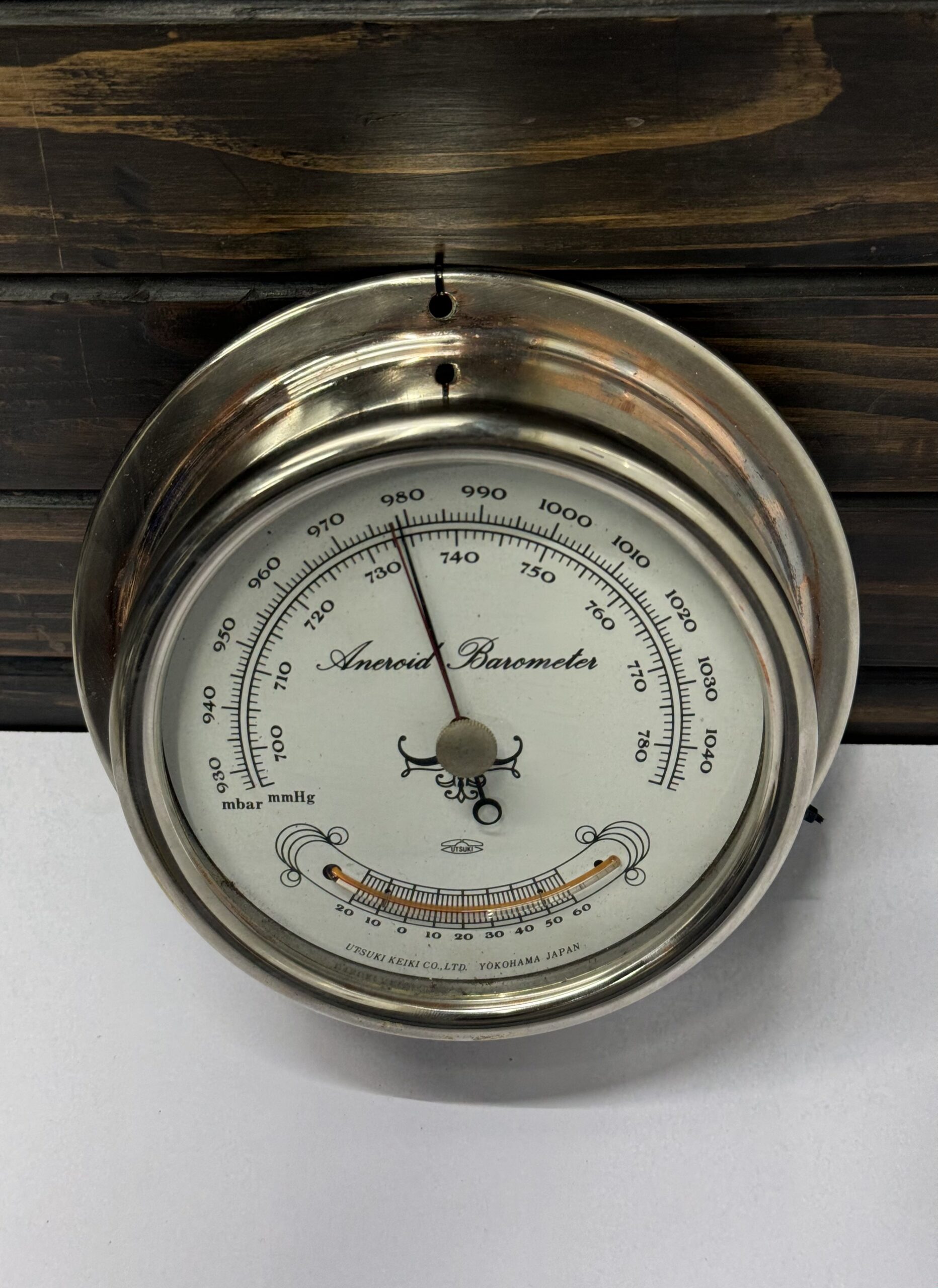 Vintage Wall Design Round Ship Utsuki Keiki Aneroid Barometer – Yokohama Japan