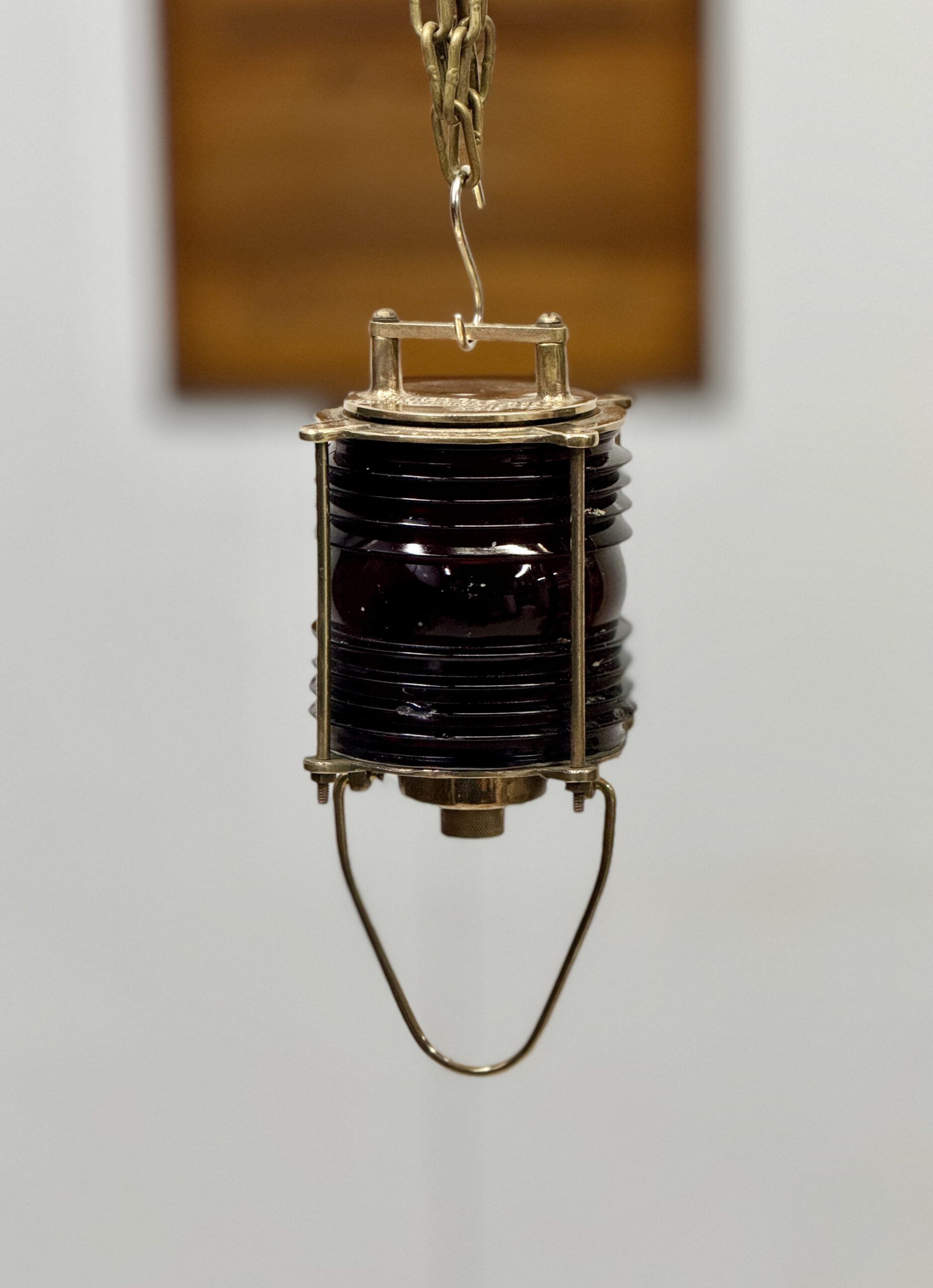 Industrial Maritime Vintage Hanging Perko Nautical Electric Lamp – Red Glass