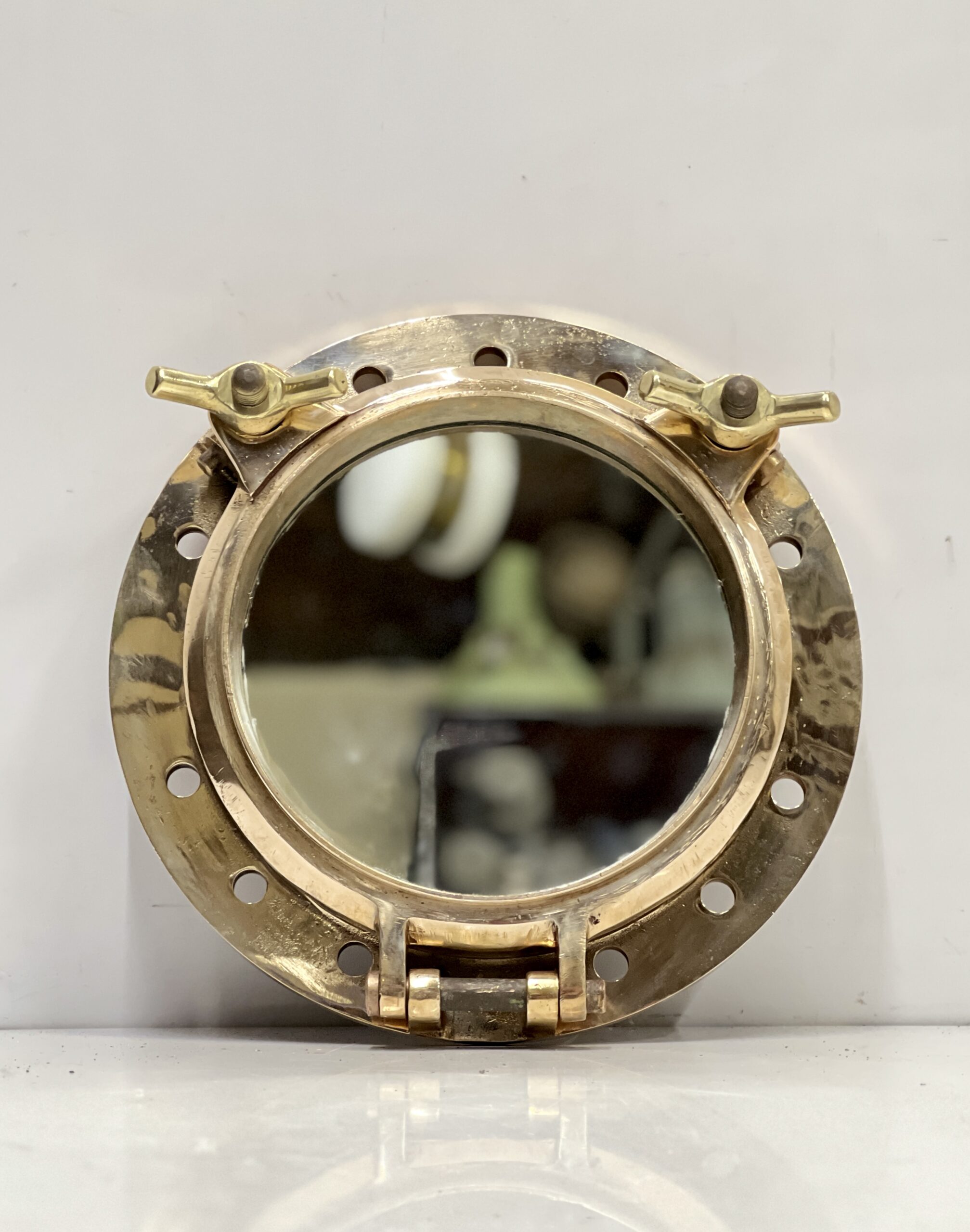 Antique Decor Original Marine Old Vintage Brass Metal Round Mirror Porthole