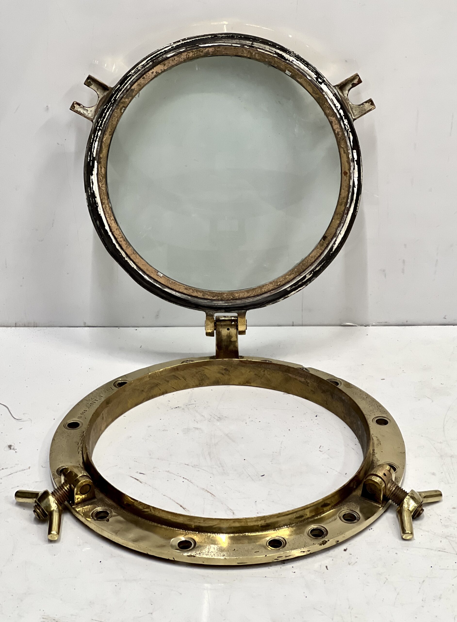 Maritime Sale, Old Vintage Original Solid Brass Heavy Round Porthole with keys