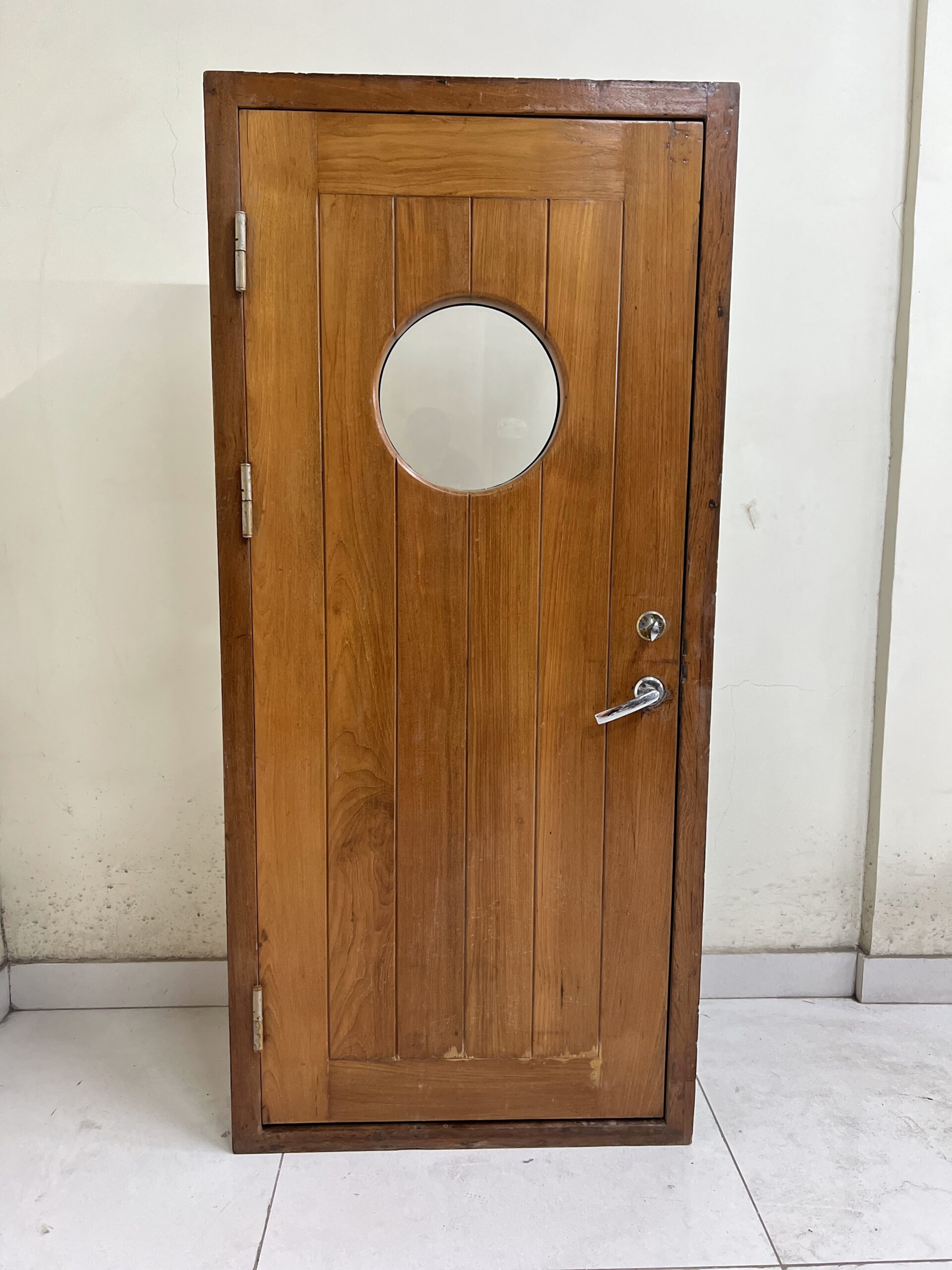 Vintage Original Maritime Theme Ship Wooden Door with Brass Porthole Window