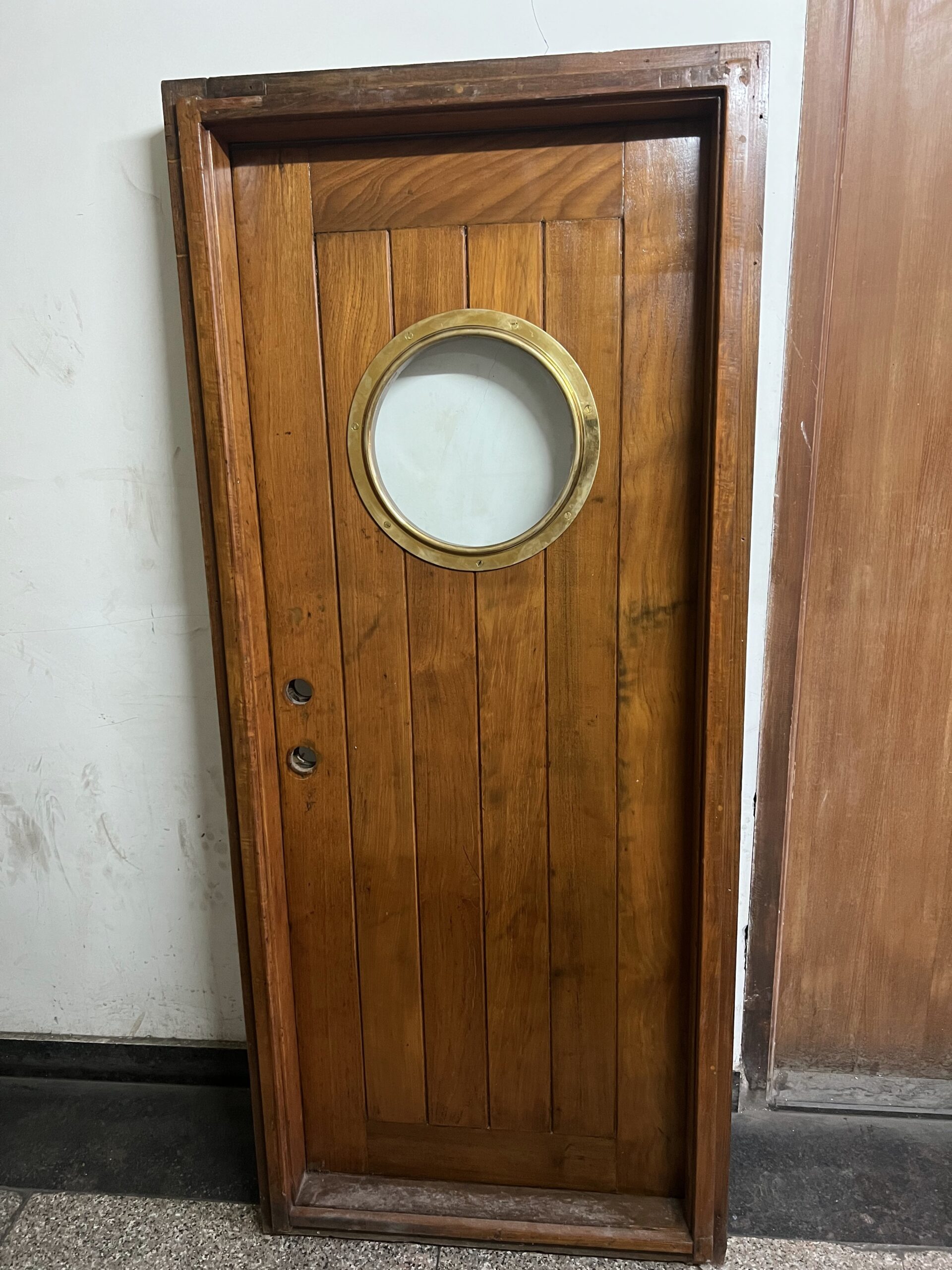 Ship Salvage Maritime Vintage Ship Wooden Door with Brass Porthole Window