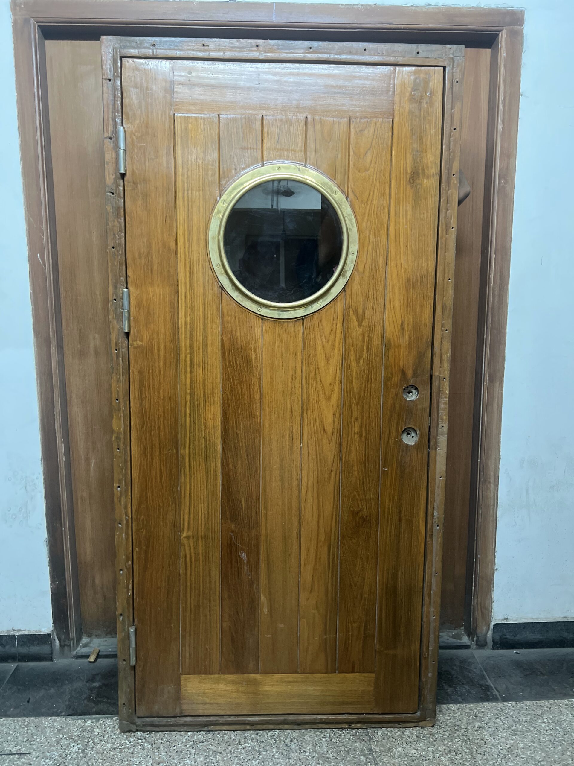 Antique Maritime Nautical Ship Wooden Door with Brass Porthole Window