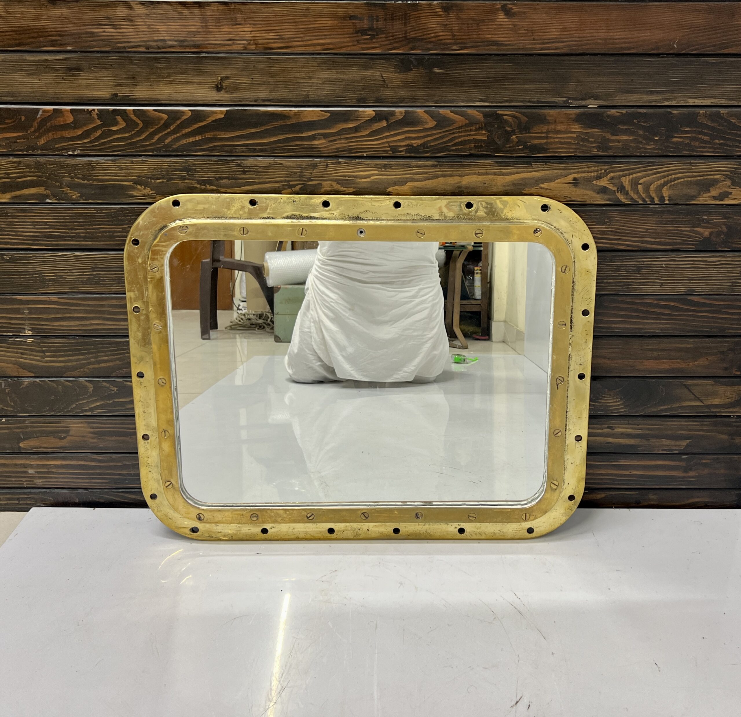 Mirror Glass Vintage Heavy Brass Metal Wall Fitting Marine Square Porthole 1 pcs